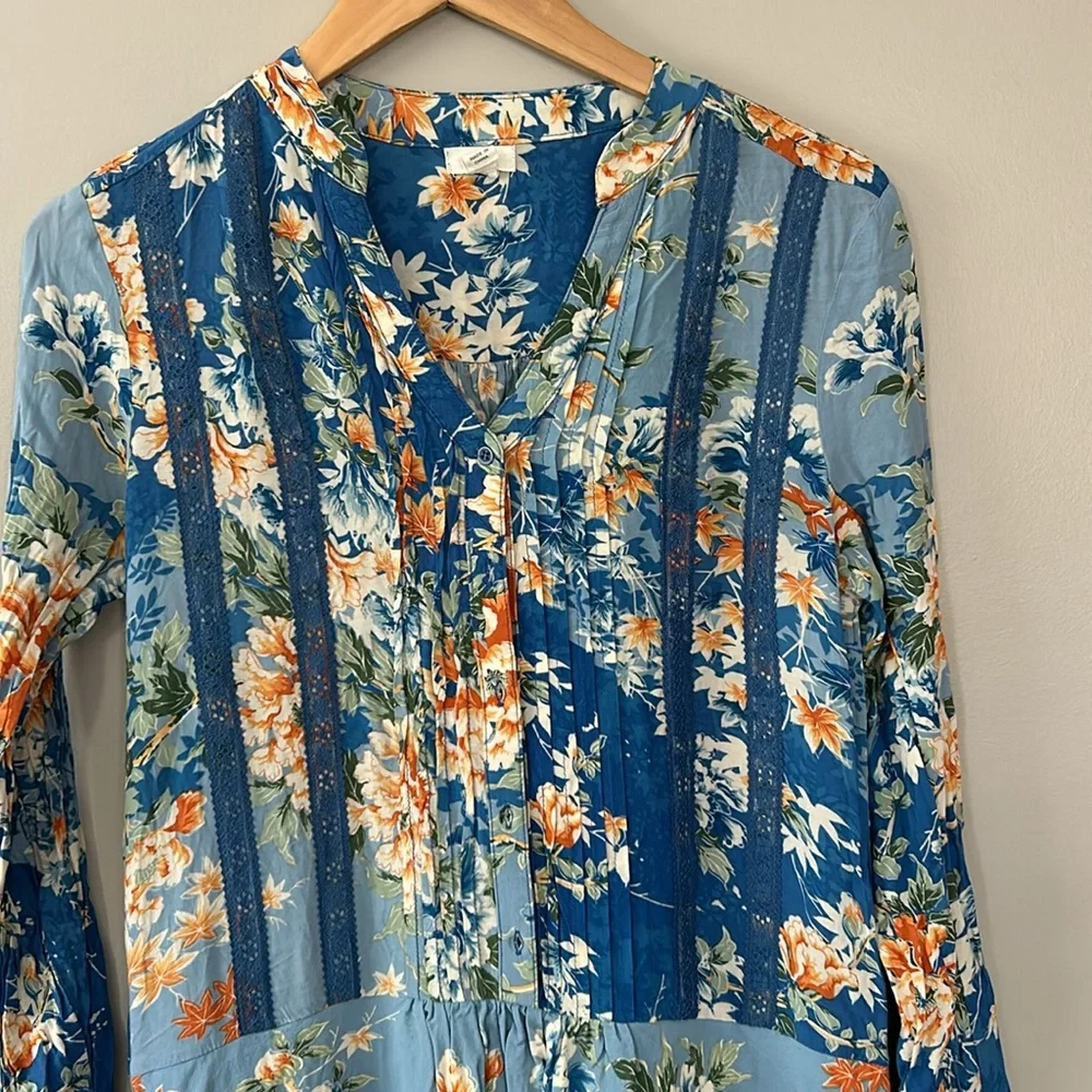 Anthropologie‎ Tiny Gaina Tunic Shift Floral Lace Trim Dress Sz XS